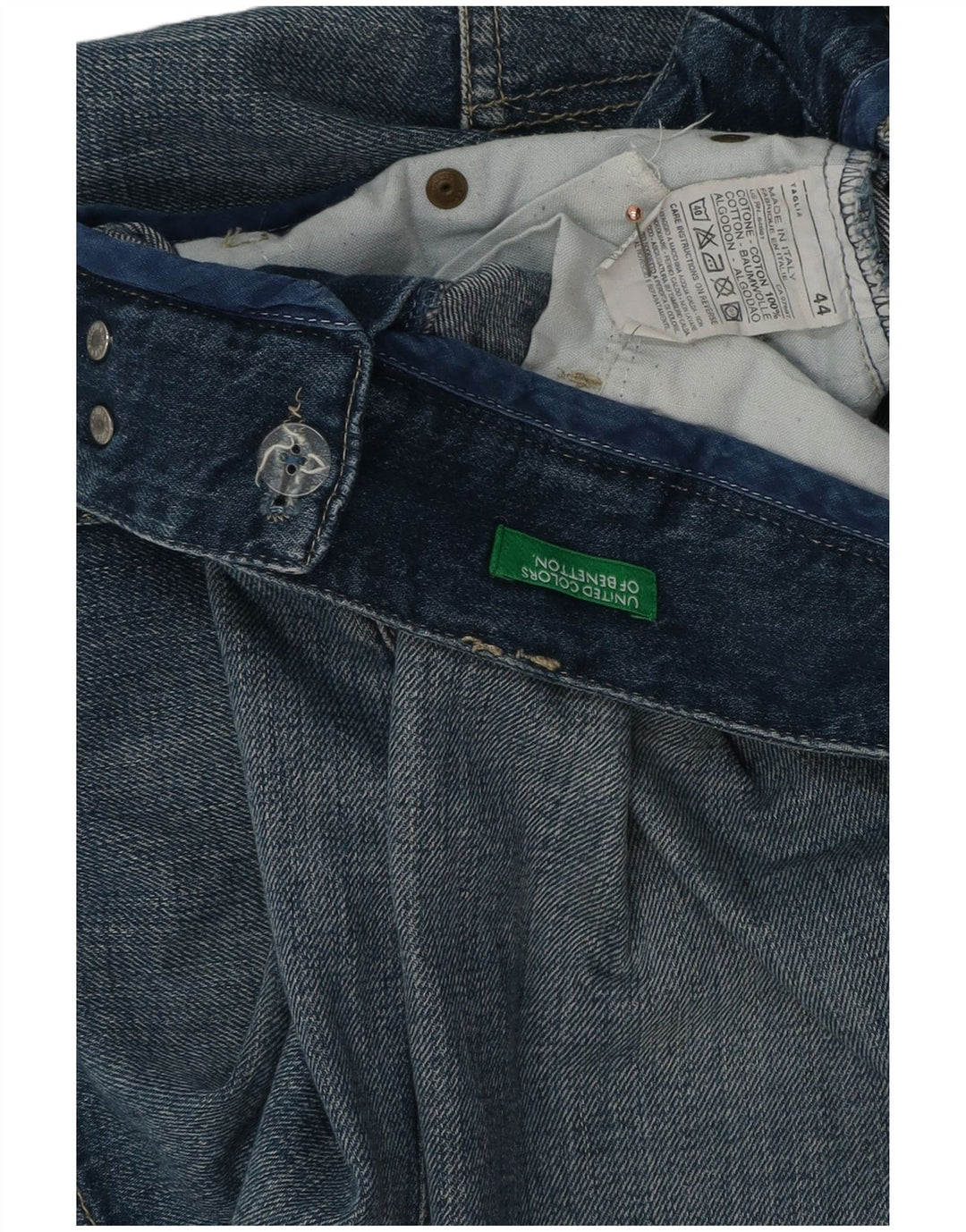 Fusta mini denim Benetton pentru femei cu talie joasa IT 44 Medium W34 Bumbac albastru