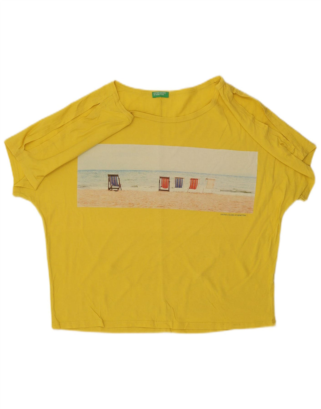 Bluză cu grafică pentru femei BENETTON UK 16 Large Yellow
