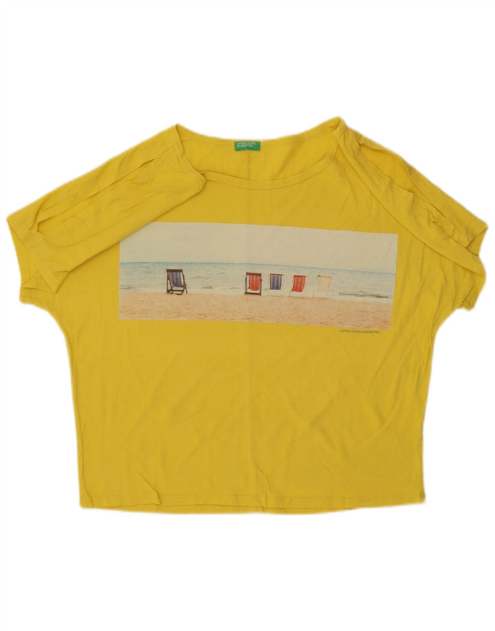 Bluză cu grafică pentru femei BENETTON UK 16 Large Yellow