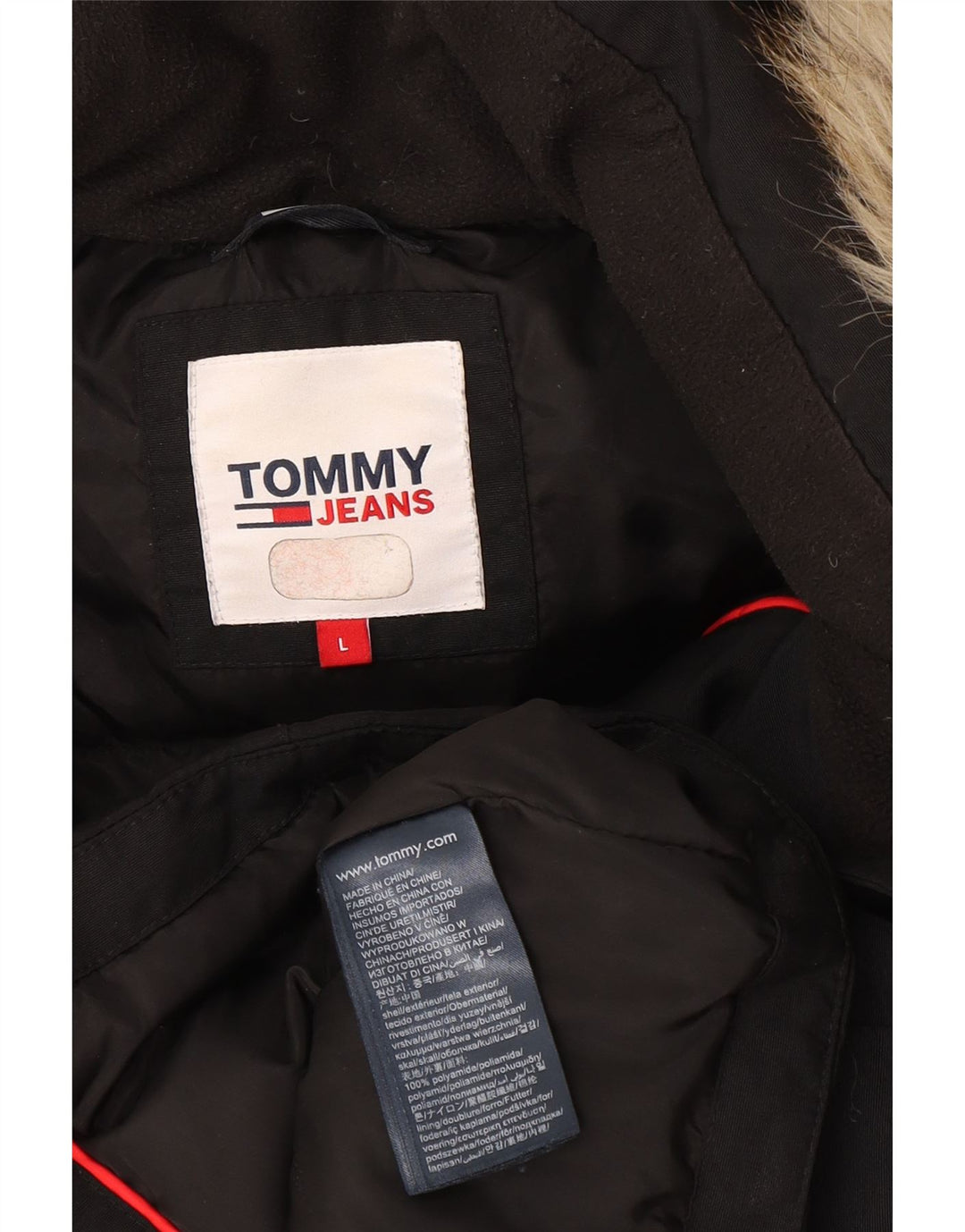 Jachetă căptușită cu glugă Tommy Hilfiger pentru femei UK 16 Poliamidă neagră mare