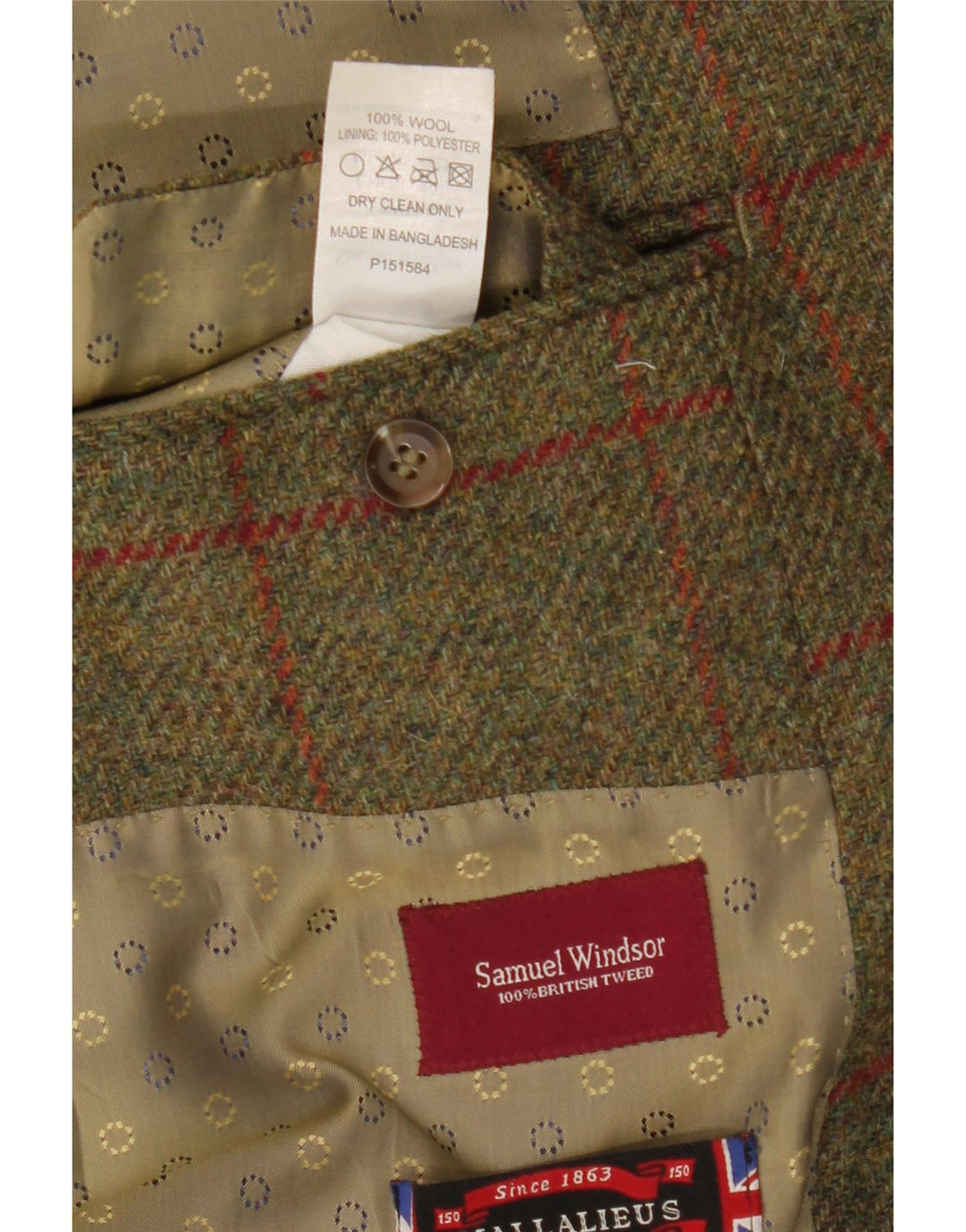Sacou blazer pentru bărbați Samuel Windsor, cu 2 nasturi, UK 46 3XL Kaki Check Lână