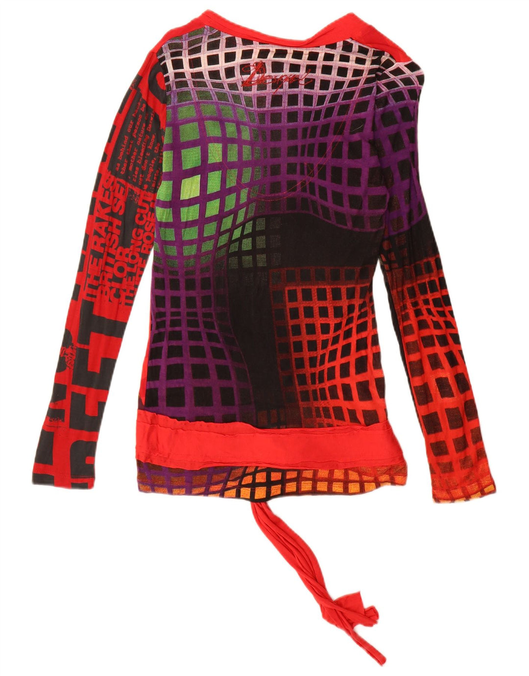 Top grafic pentru femei Desigual cu mânecă lungă UK 12 Medium Red Viscose