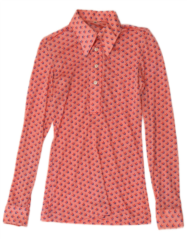Bluză cu cămașă pulover Vintage pentru femei UK 8 Mic roz geometric