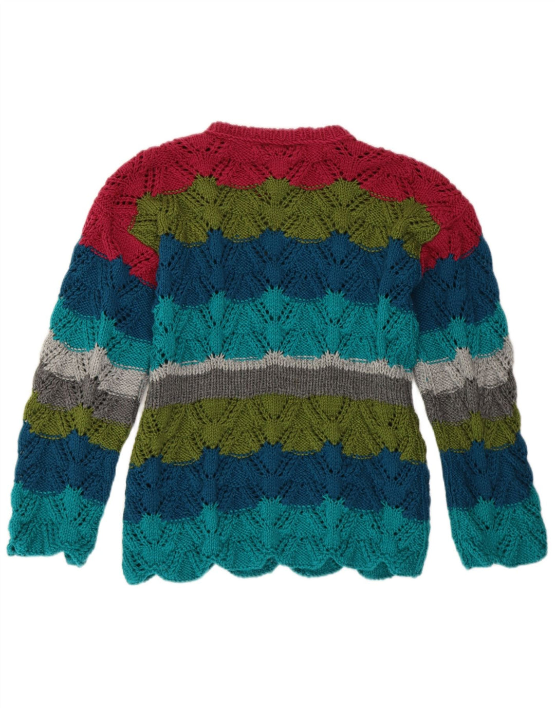 Pulover vintage pentru femei cu decolteu triplu UK 14 Medium, multicolore, cu dungi