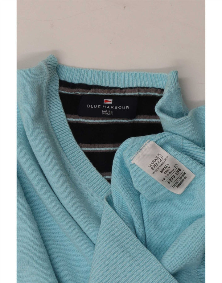 Pulover cu decolteu în V Blue Harbour pentru bărbați Marks & Spencer, turcoaz mic