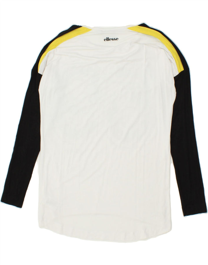 ELLESSE Mens Graphic Top Long Sleeve Small White Colourblock Viscose Vintage Ellesse and Second-Hand Ellesse from Messina Hembry 