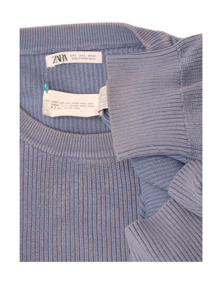 Pulover pentru bărbați Zara, cu decolteu, mare, albastru, bumbac