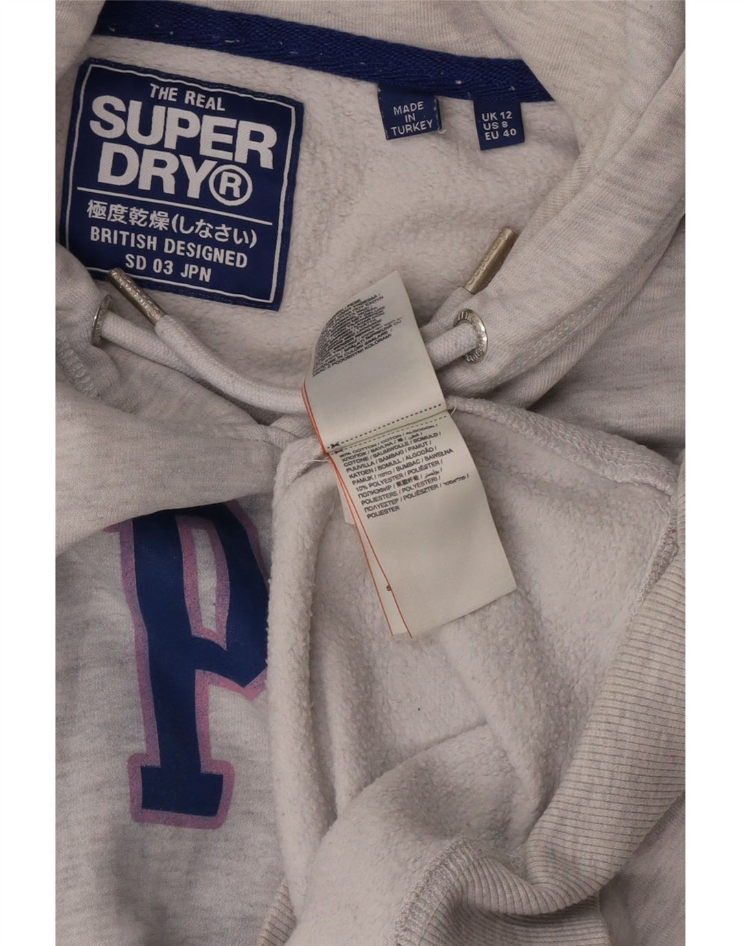 Pulover supradimensionat cu glugă Superdry pentru femei UK 12 Medium Gri Flecked
