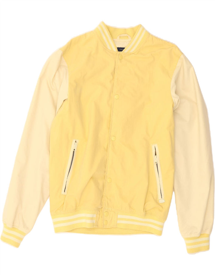 PULL & BEAR Mens Varsity Jacket UK 38 Medium Yellow Colourblock Cotton Vintage Pull & Bear and Second-Hand Pull & Bear from Messina Hembry 