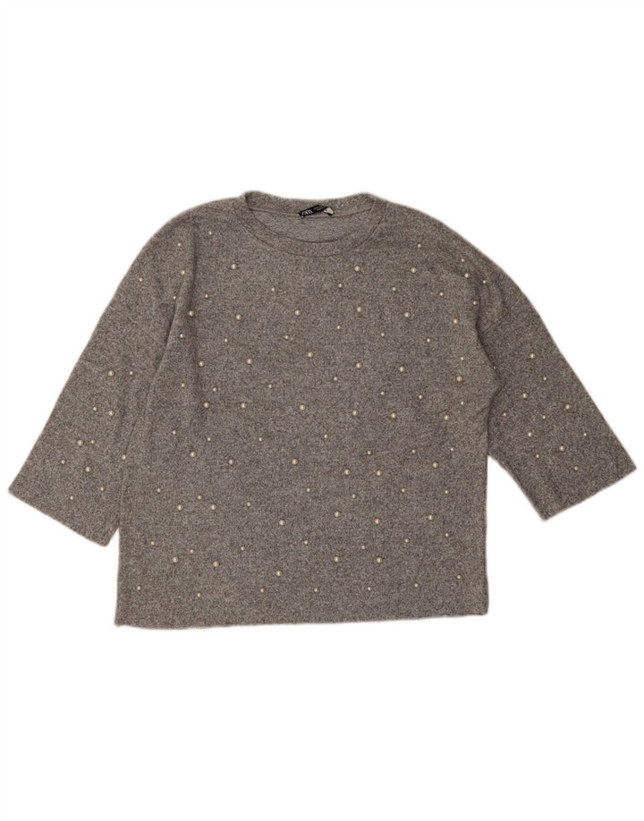 Top supradimensionat pentru femei Zara, cu mâneci 3/4 UK 10, mic, gri pete