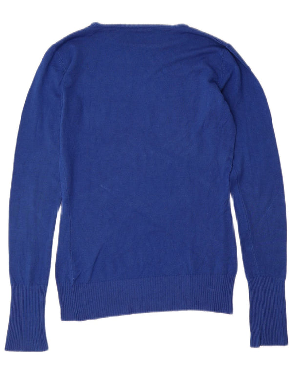 Pulover pentru femei GUESS cu grafică cu gât de barcă, UK 12, viscoză albastră medie