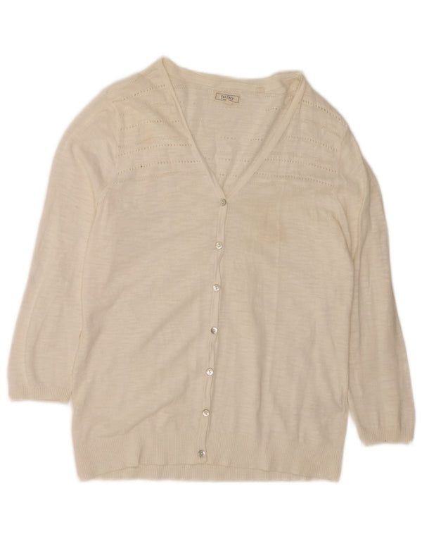 Pulover cardigan pentru femei Fat Face cu mâneci 3/4 UK 12 Bumbac alb mediu