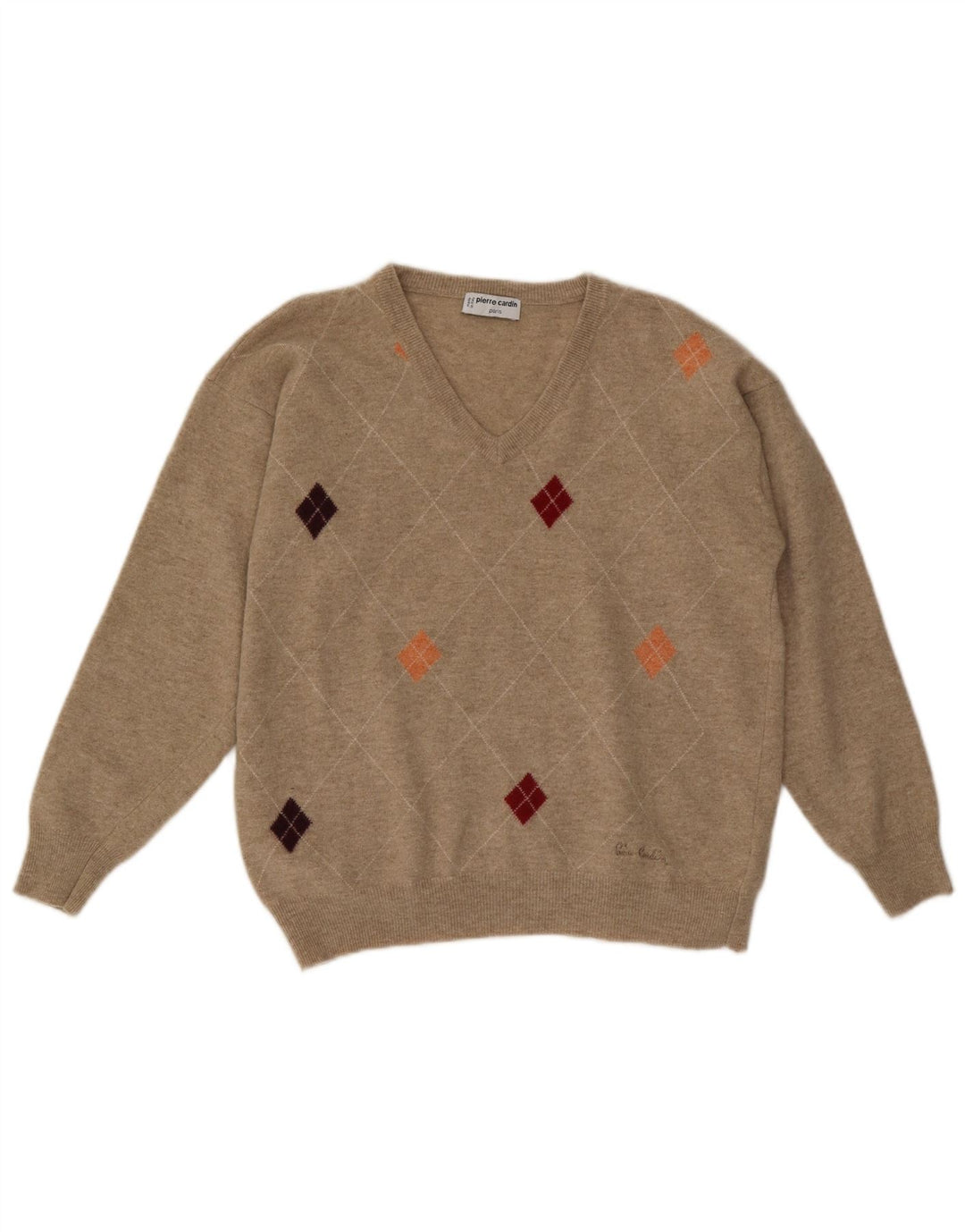 Pierre Cardin Pulover cu decolteu în V pentru bărbați IT 52 Large Bej Argyle/Diamond