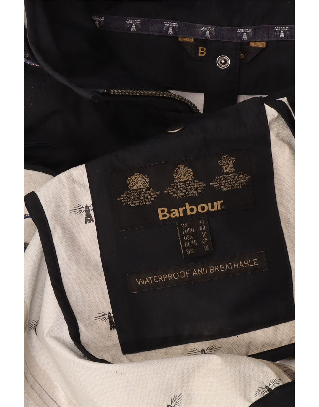 Jachetă parka cu glugă Barbour pentru femei UK 14 mare, poliester bleumarin