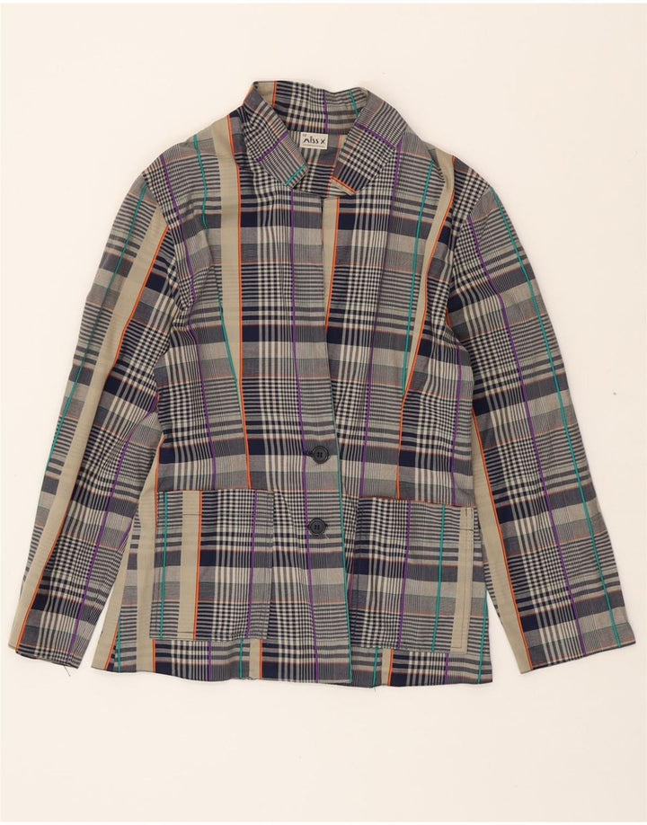 VINTAGE Womens 2 Button Blazer Jacket EU 38 Medium Navy Blue Check Vintage Vintage and Second-Hand Vintage from Messina Hembry 