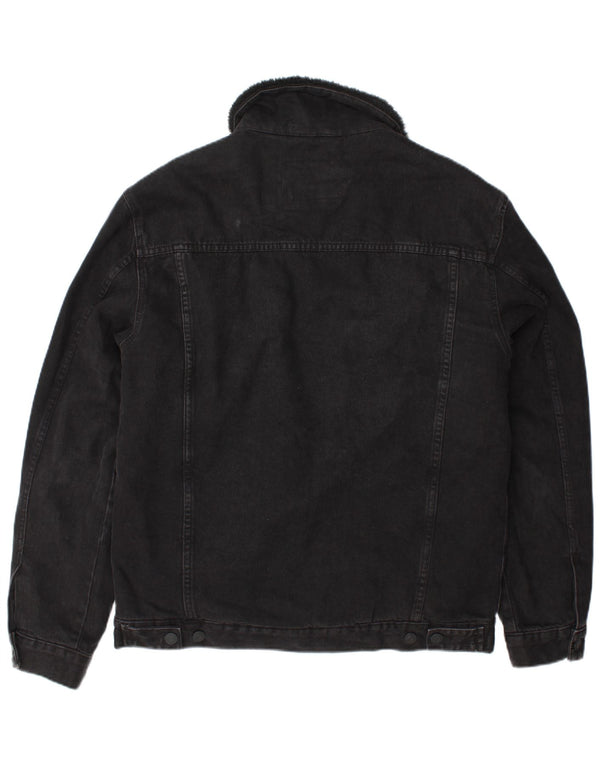 Jachetă Sherpa de blugi pentru bărbați Zara UK 40 Poliester negru mare