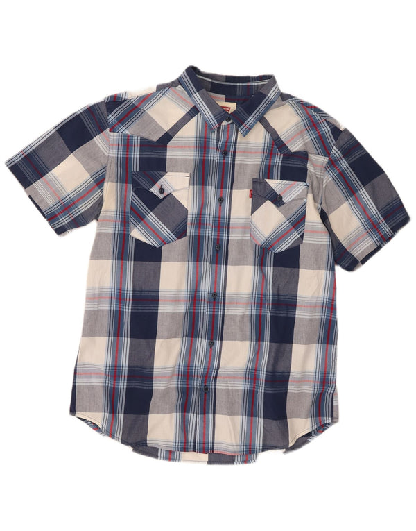 Cămașă cu mânecă scurtă pentru bărbați Levi's, mare, din bumbac cu carouri bleumarin