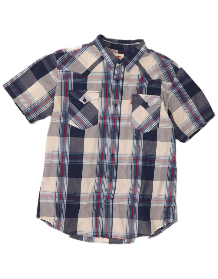 Cămașă cu mânecă scurtă pentru bărbați Levi's, mare, din bumbac cu carouri bleumarin