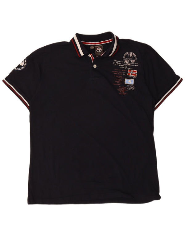 Tricou polo Napapijri Geographic Graphic pentru bărbați 2XL, bumbac cu dungi bleumarin