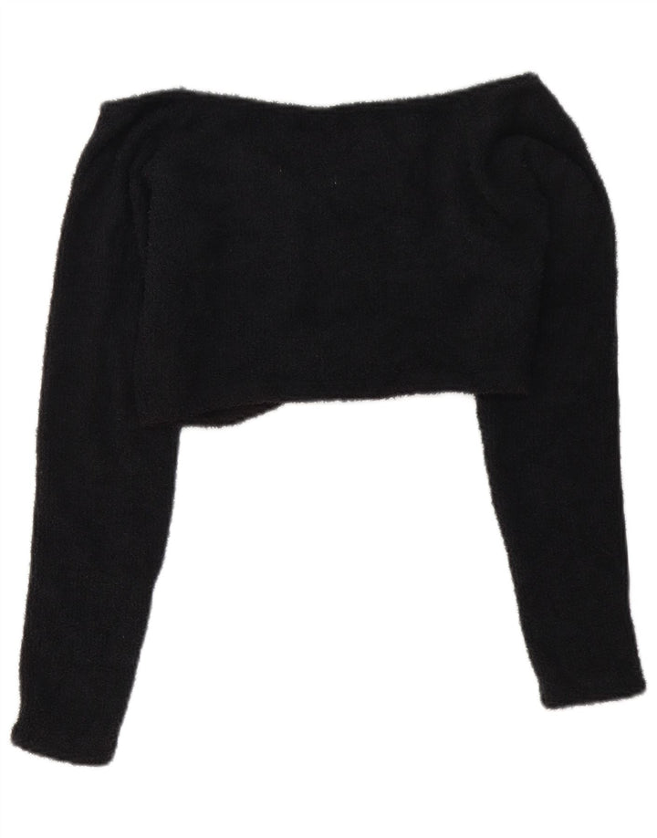 Adidas Crop Fleece Top cu umeri UK 12 Poliester mediu negru