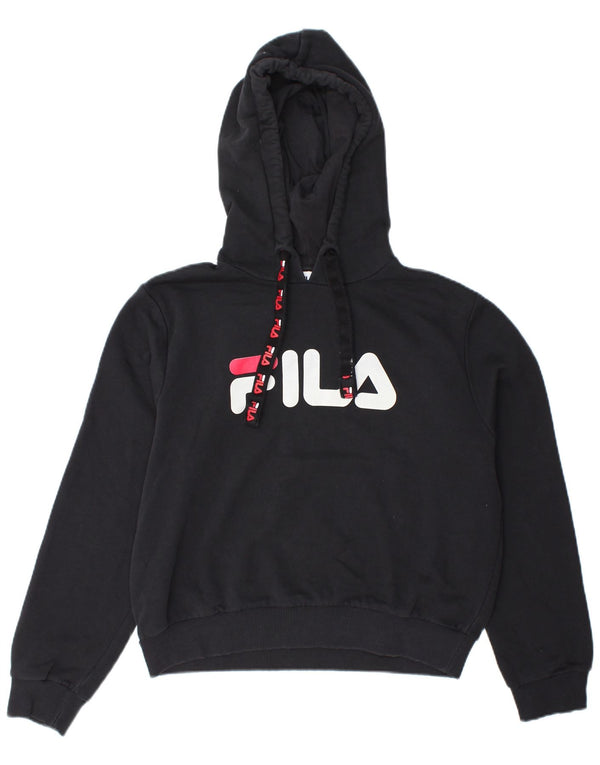 Pulover Fila pentru damă cu hanoră grafică UK 14, bumbac mediu negru