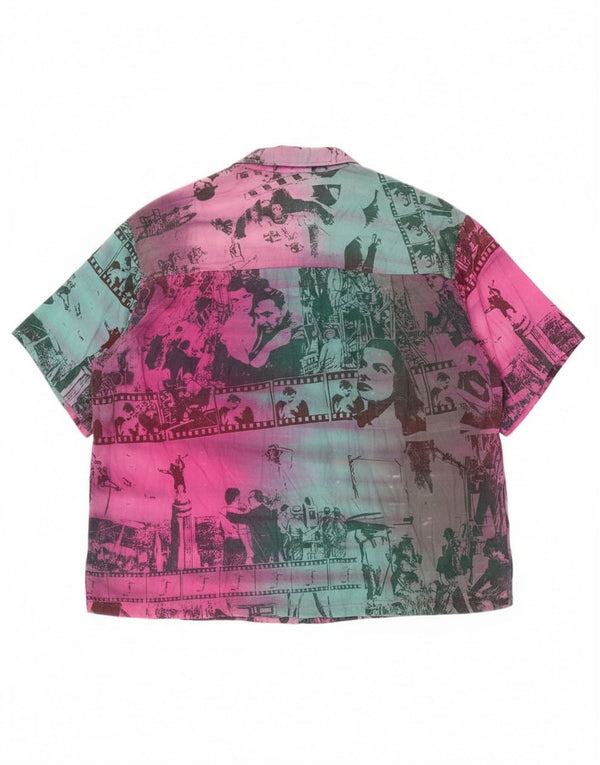 Bluză cu cămașă cu grafică supradimensionată vintage pentru femei UK 16, mare, roz, color block