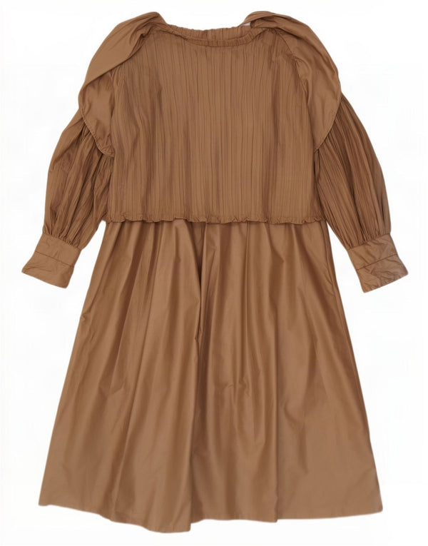 Rochie maxi supradimensionată pentru femei vintage cu mâneci lungi EU 36 Poliester Bej Mic