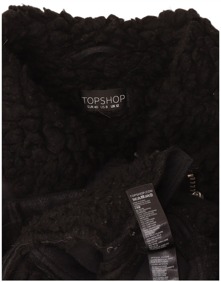 Topshop Jachetă pentru femei Sherpa Biker UK 12 Medium Black Poliester