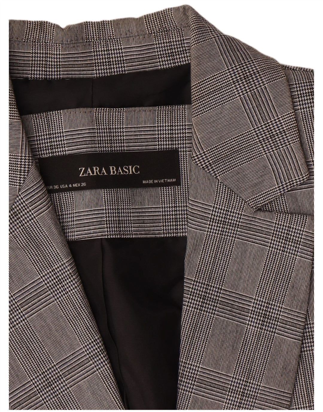 Blazer pentru femei Zara cu 1 nasture EU 36 XS Poliester picior de găină gri
