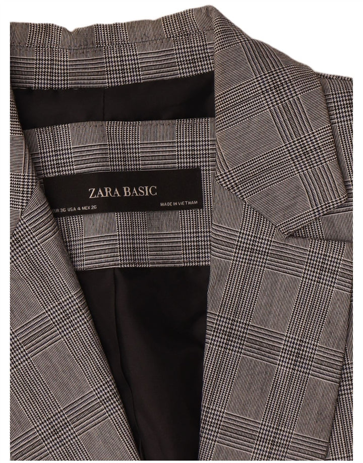 Blazer pentru femei Zara cu 1 nasture EU 36 XS Poliester picior de găină gri
