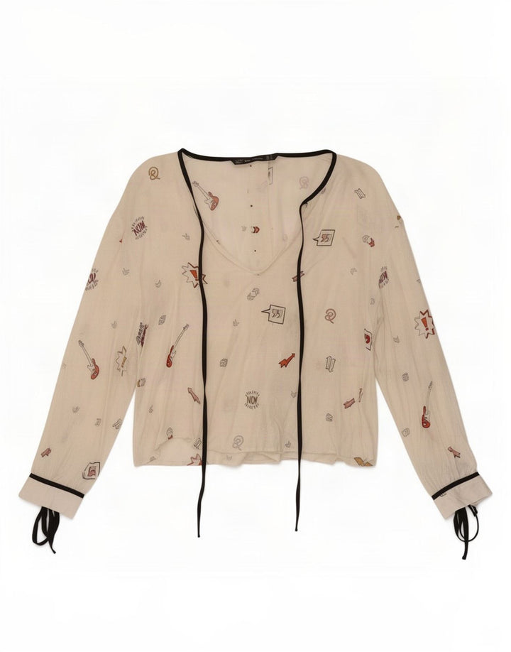 Bluză pentru femei Trafaluc cu model abstract Zara UK 12 Medium White