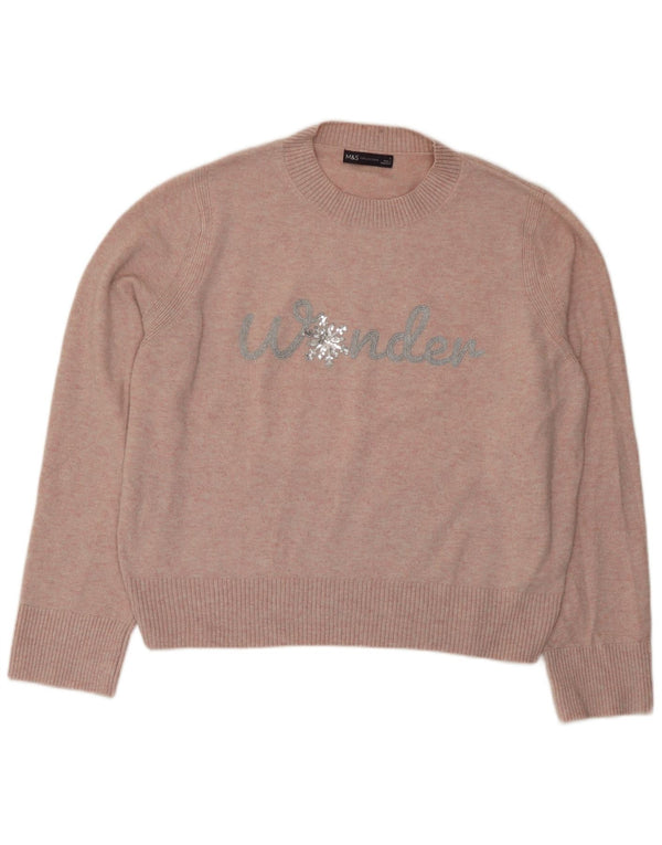 Marks & Spencer Pulover cu decolteu rotund cu grafic pentru femei UK 16 Large Pink Wi