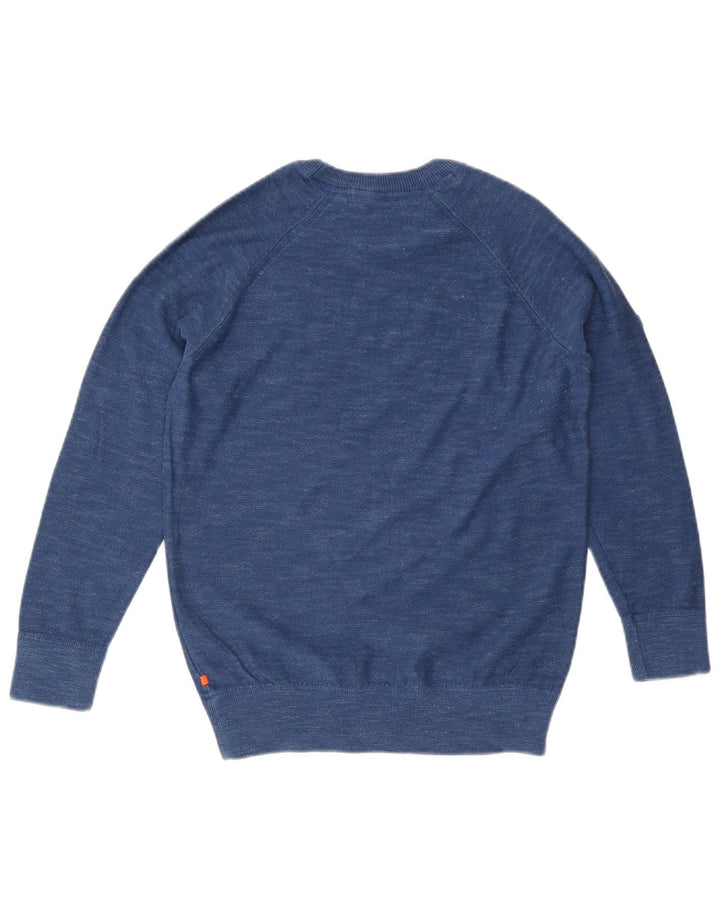 Pulover pentru bărbați SUPERDRY cu gât crew, bumbac cu pete albastru mediu