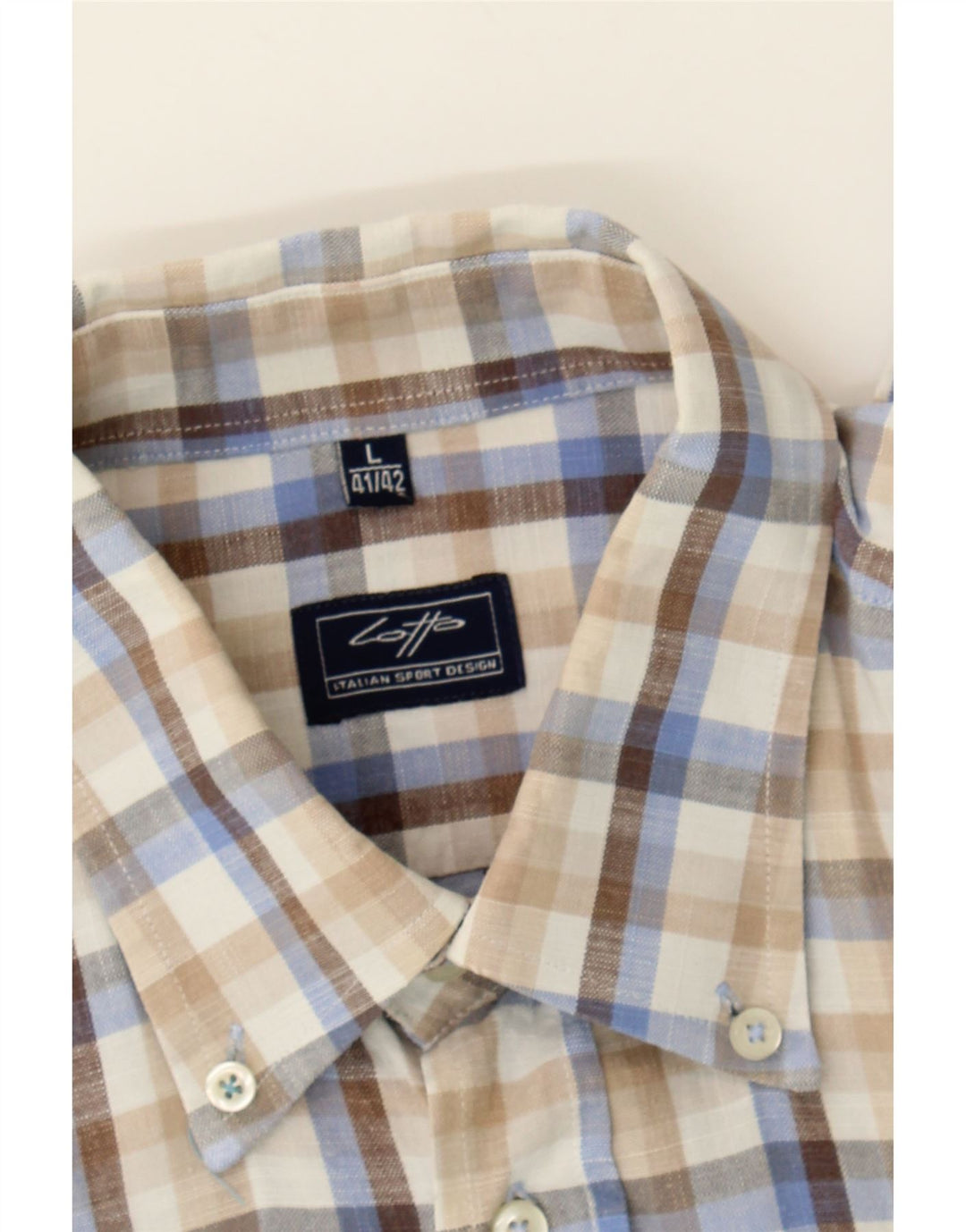 LOTTO Mens Shirt Size 41/42 Large Beige Check Cotton Vintage Lotto and Second-Hand Lotto from Messina Hembry 