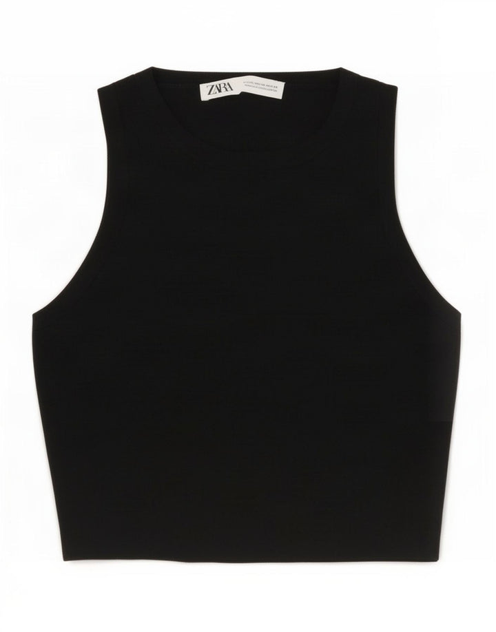 Top Vest Crop pentru Damă Zara UK 12 Medium Negru