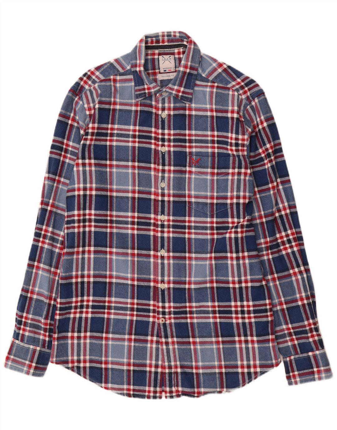 Crew Clothing Cămașă de flanel croită pentru bărbați, bumbac cu carouri albastru mediu