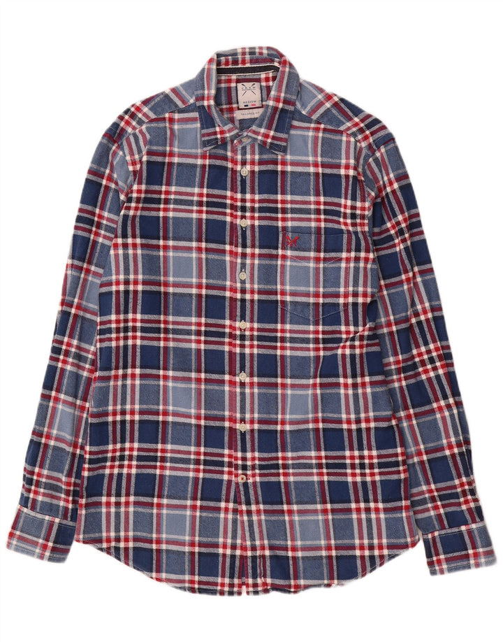 Crew Clothing Cămașă de flanel croită pentru bărbați, bumbac cu carouri albastru mediu