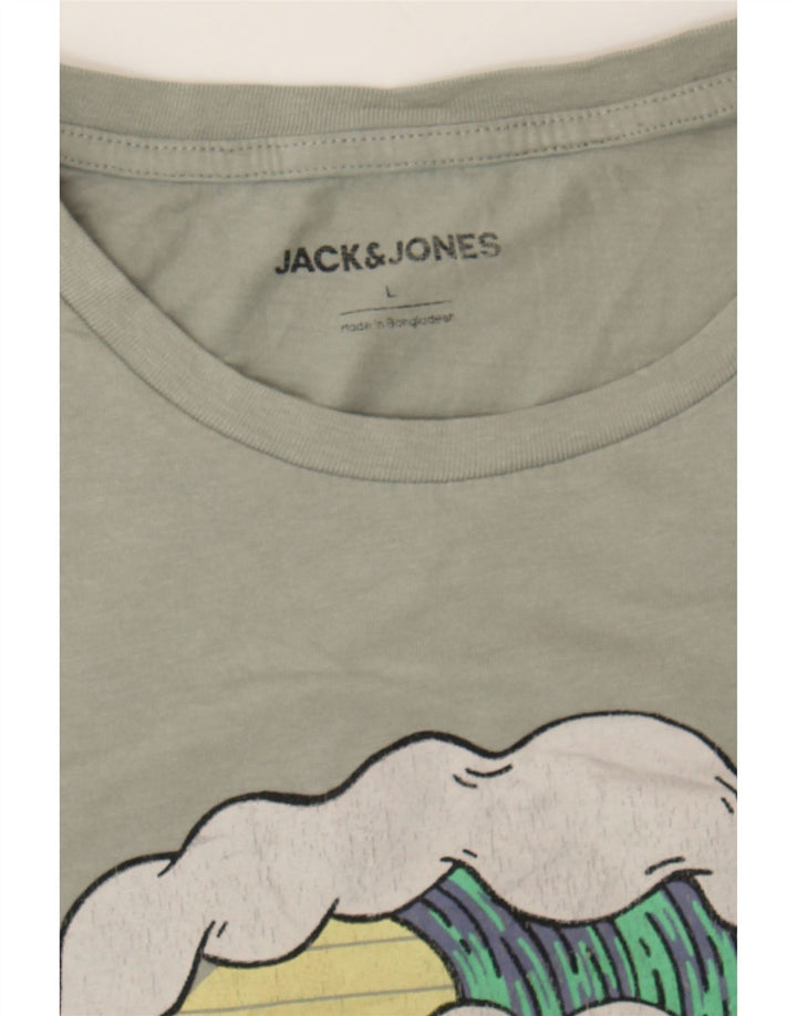 JACK & JONES Mens Graphic T-Shirt Top Large Grey Cotton Vintage Jack & Jones and Second-Hand Jack & Jones from Messina Hembry 