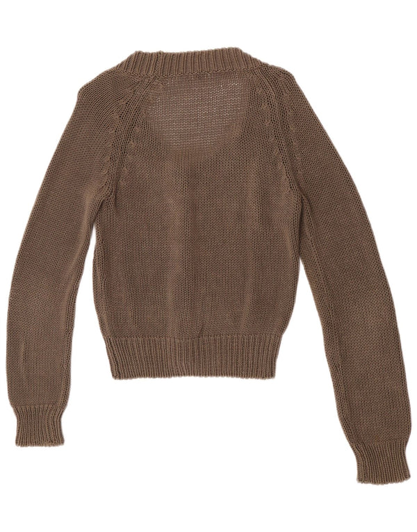 Pulover cardigan vintage pentru femei UK 12 bumbac maro mediu