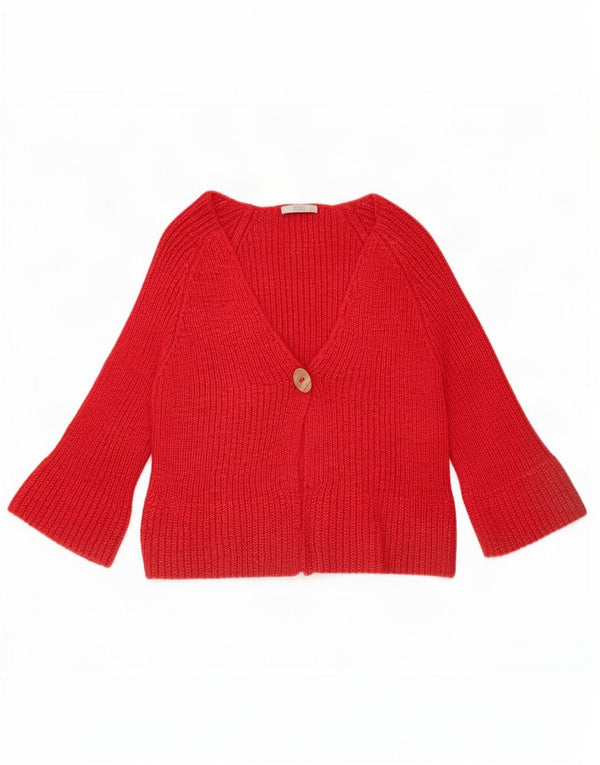 Pulover cardigan pentru femei Marks & Spencer cu mâneci 3/4 UK 14, roșu mediu acrilic