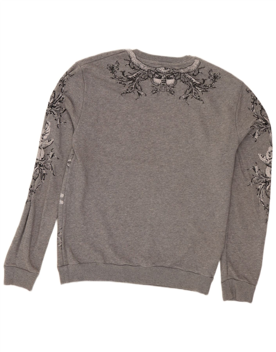 Pulover pentru bărbați Zara, cu grafică, din bumbac floral, gri mediu