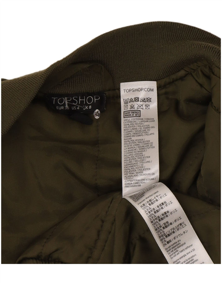 Geacă bomber căptușită Topshop pentru femei UK 8, poliester verde mic