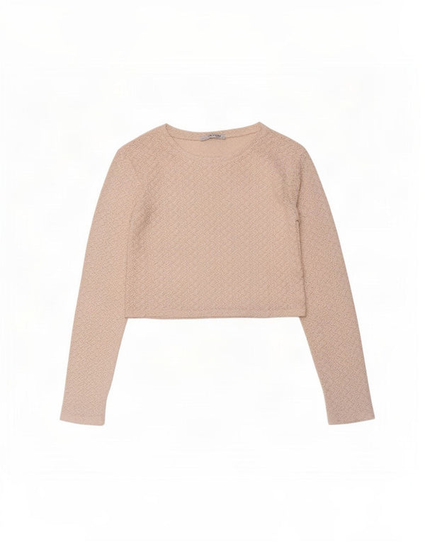 Zara Womens Trafaluc Crop See Through Top UK 8 Small White Chevron