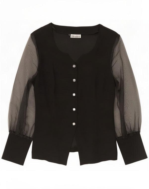 Bluză cămașă de epocă pentru femei IT 44 Medium Black Viscose