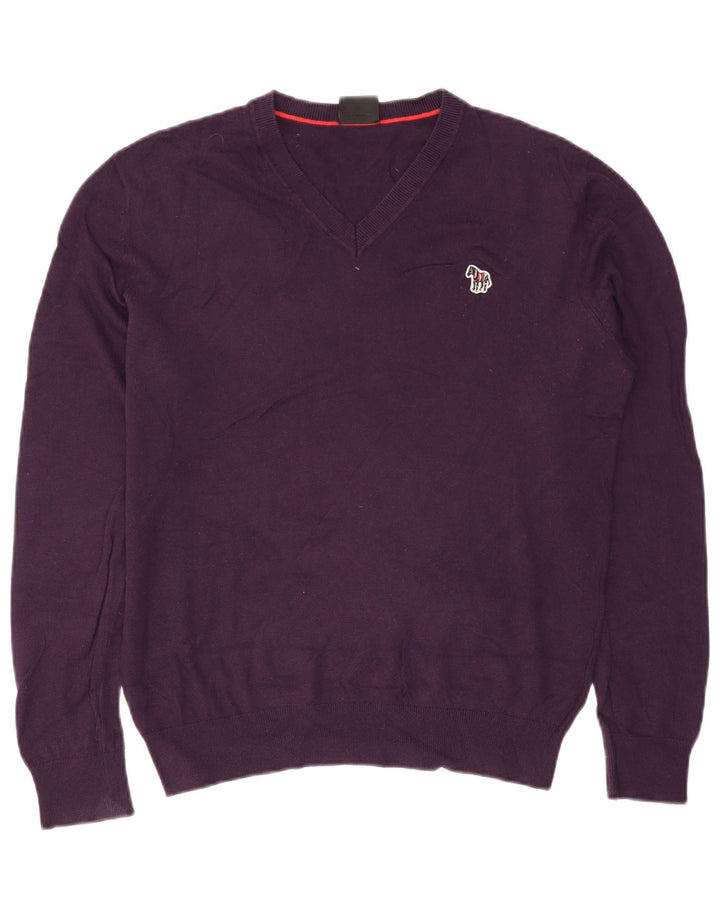 Pulover pentru bărbați Paul Smith, cu decolteu în V, din bumbac violet mediu