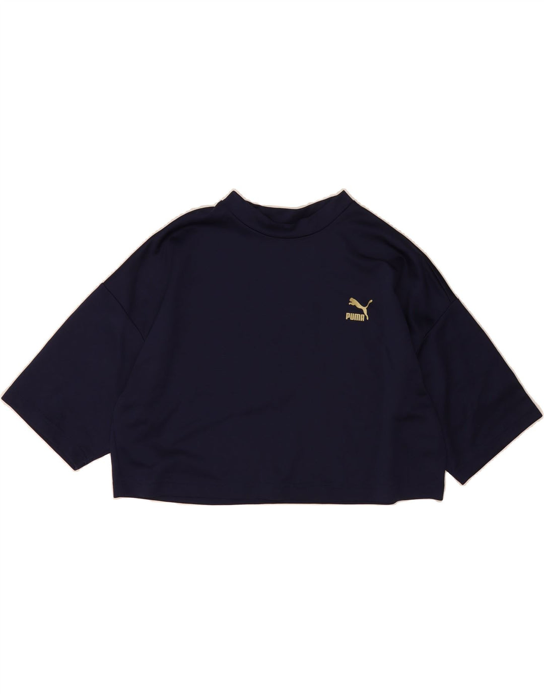 PUMA Womens Oversized Crop Graphic T-Shirt Top UK 12 Medium Navy Blue Vintage Puma and Second-Hand Puma from Messina Hembry 