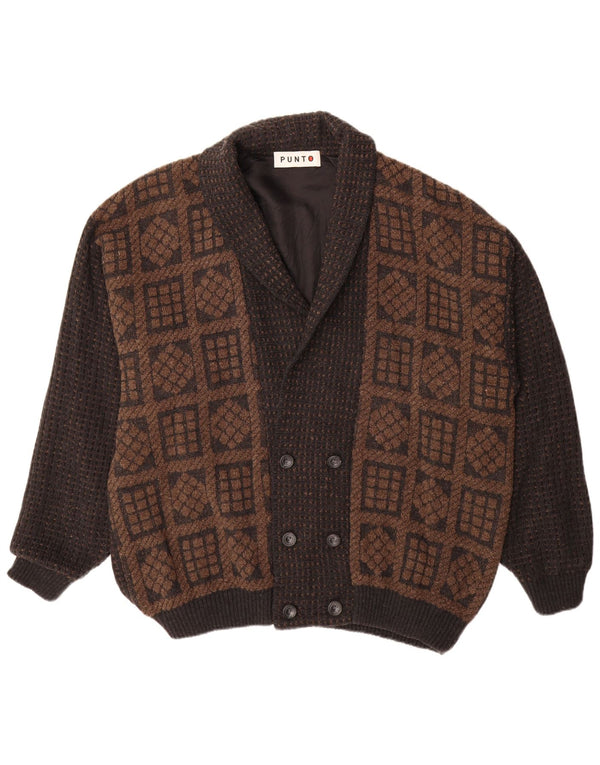 Pulover cardigan bărbați VINTAGE la dublu piept IT 56 2XL maro geometric
