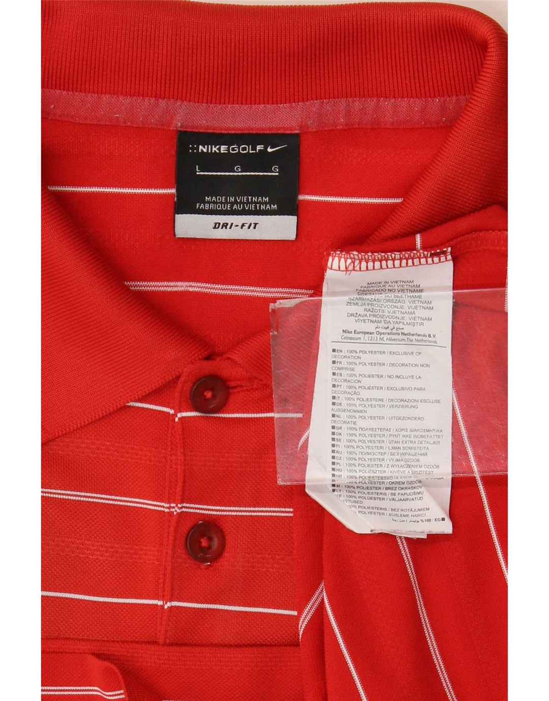Tricou polo Nike Dri Fit pentru bărbați din poliester cu dungi roșii mari
