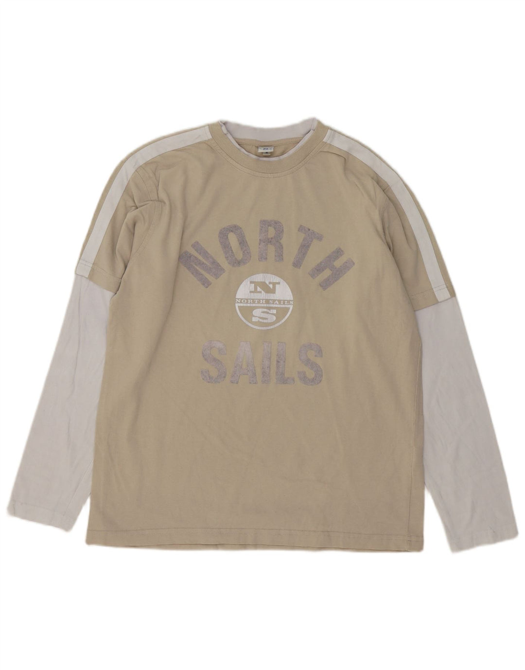 Top grafic pentru bărbați North Sails cu mânecă lungă, bej mediu, bumbac color bloc