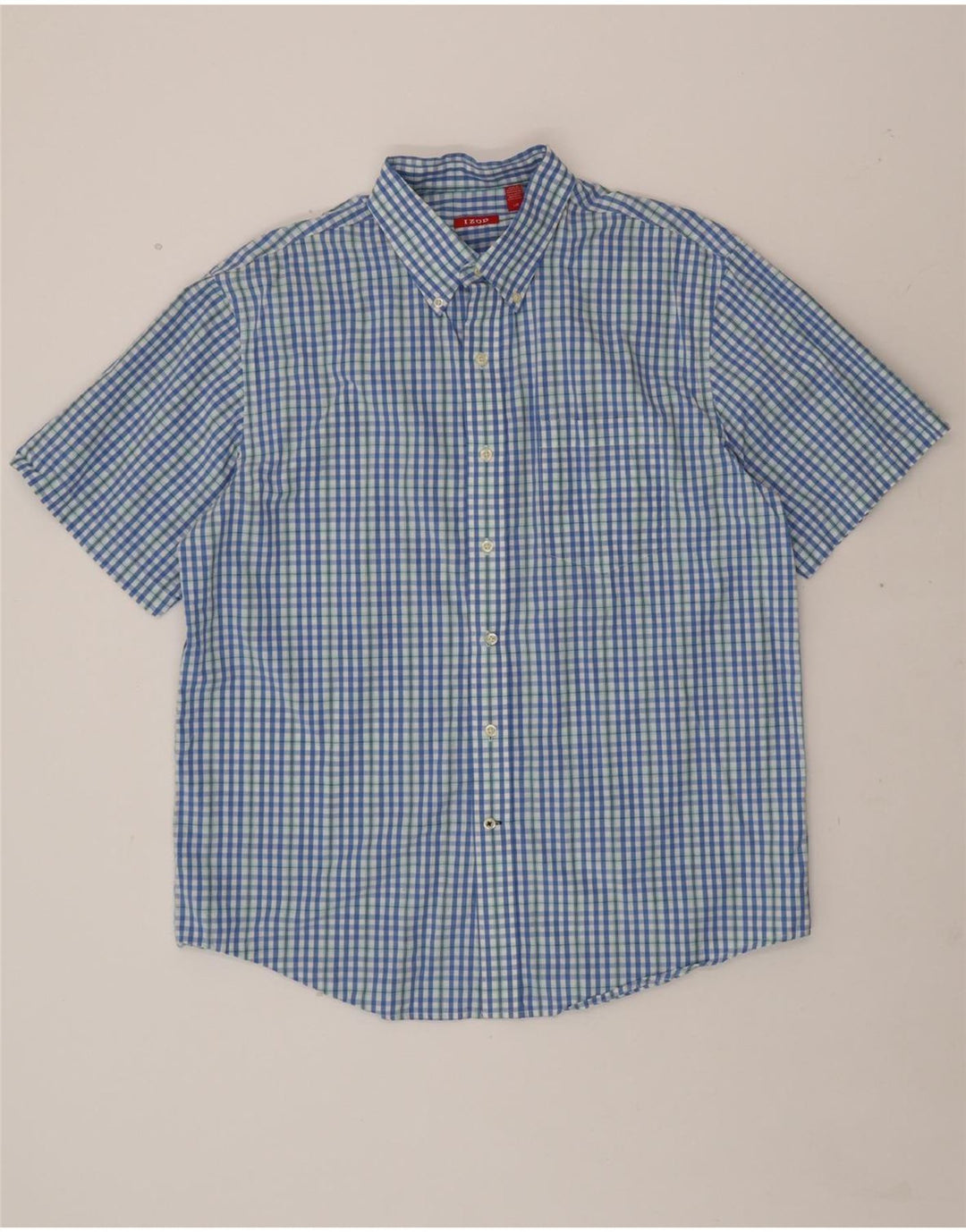 IZOD Mens Short Sleeve Shirt Large Blue Check Cotton Vintage Izod and Second-Hand Izod from Messina Hembry 